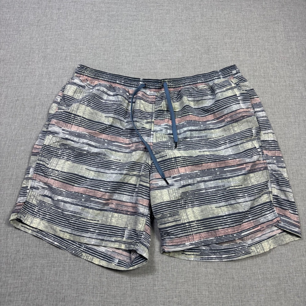 SAXX Cannonball 2in1 Swim Trunks Shorts Mens M Blue Striped Lined Built-In Brief